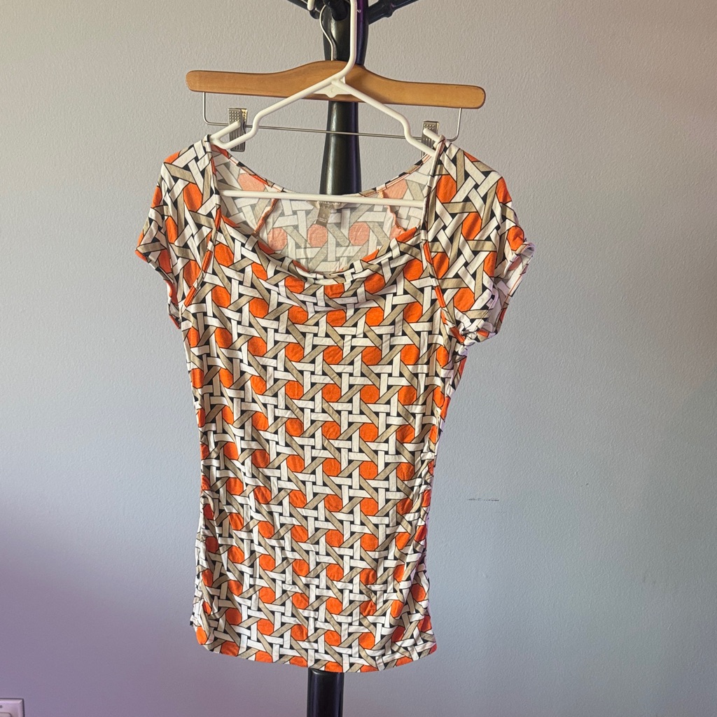 Banana Republic Orange And White Patterned Short Sleeve Top